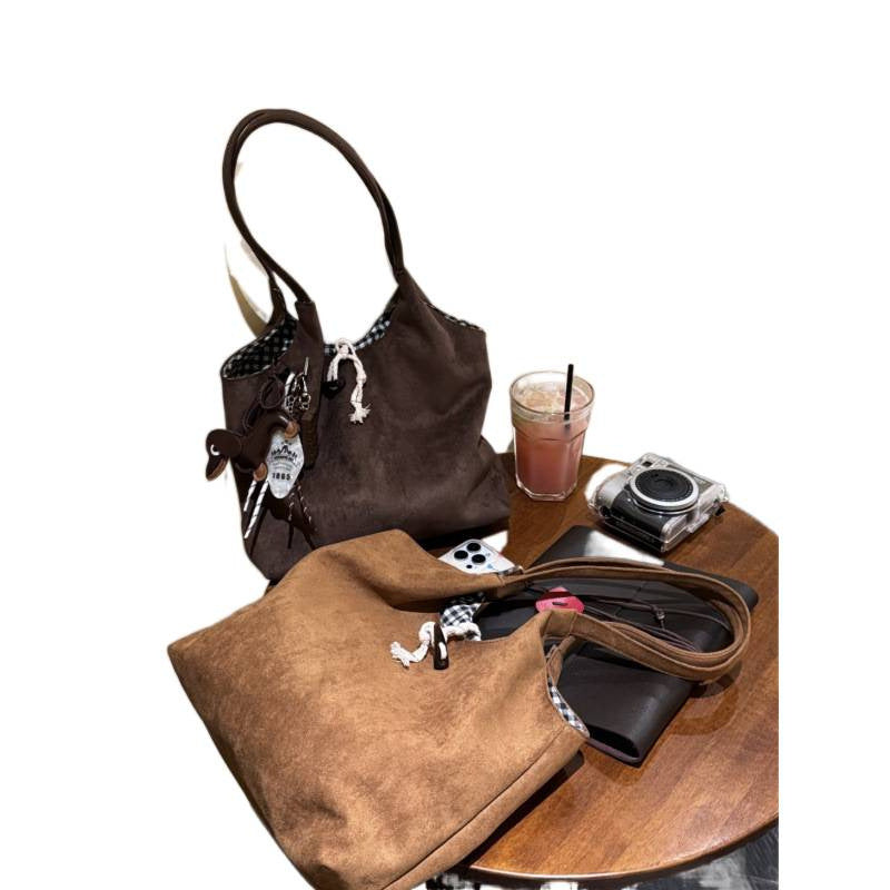 New Retro Trendy Underarm Shoulder Bag Female Brown Suede Fashion Leopard Print Large Capacity Totes