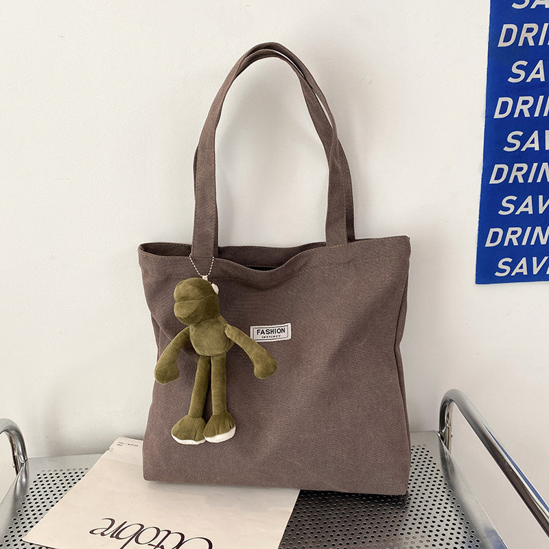 Stylish Oversized Tote Bag for Women, Thick Washed Canvas with Fashion Logo Patch, Perfect for Daily Commute and Shopping