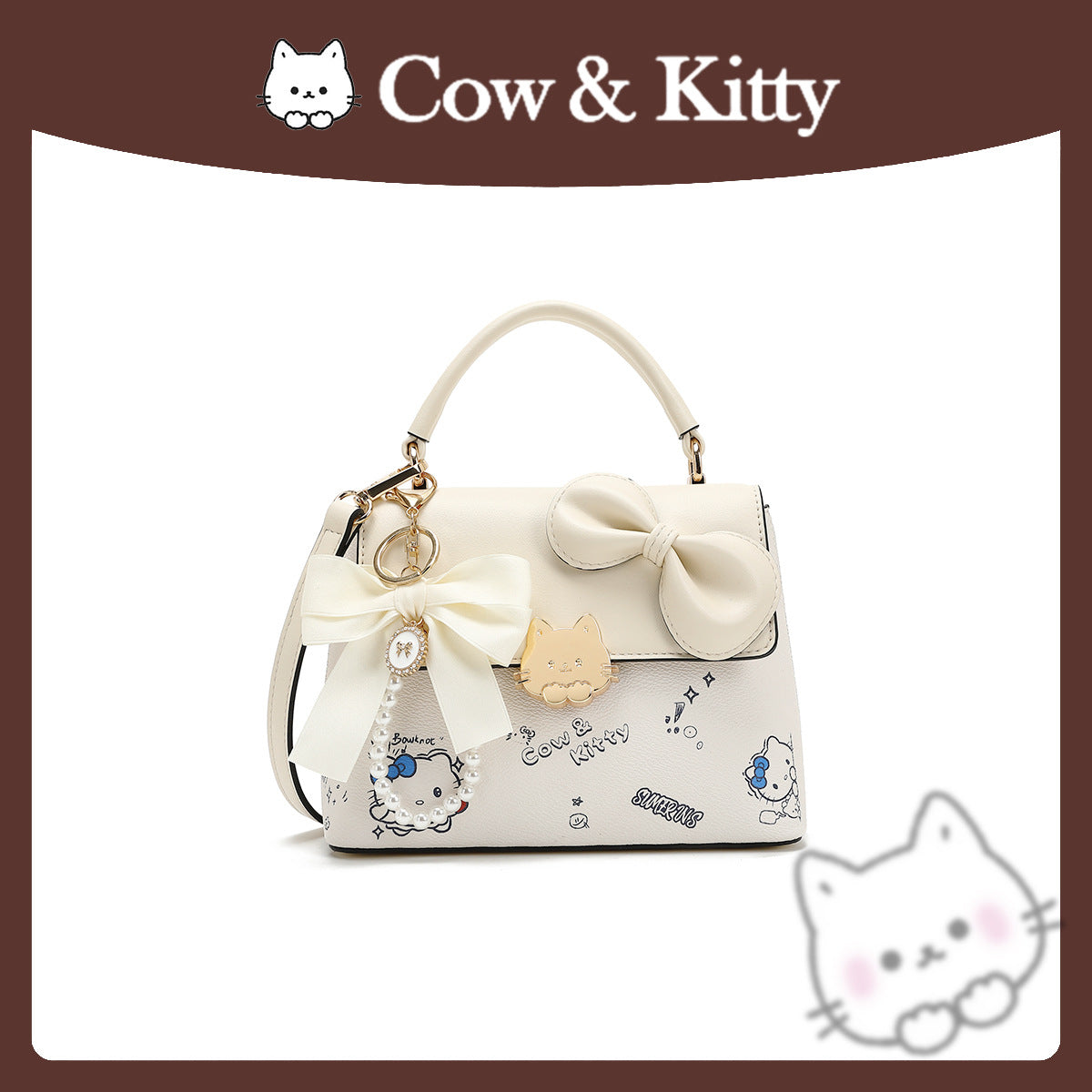 Kitty Women's Bag Advanced Texture Sweet All-Matching Pink Portable Light Luxury Bow Popular Small Square Bag