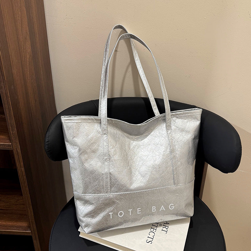 Tote Bag Commuter High-Grade Large Capacity Women's Bag PVC Tyvek All-Match Waterproof Bright Leather Shoulder Bag