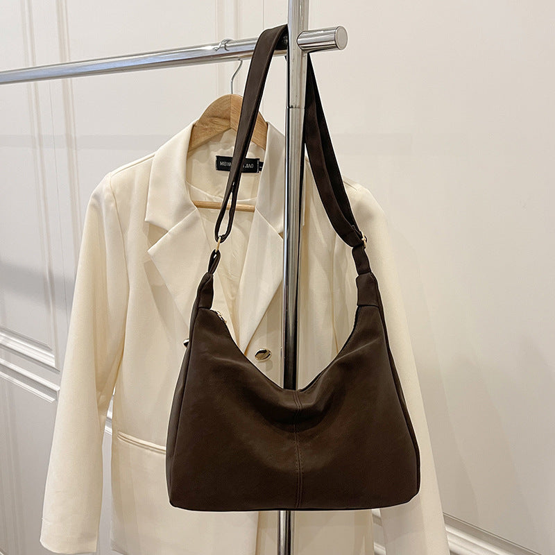 Retro Chic Large Capacity Tote Bag for Women, Casual Urban Style with Zipper Closure and Adjustable Strap