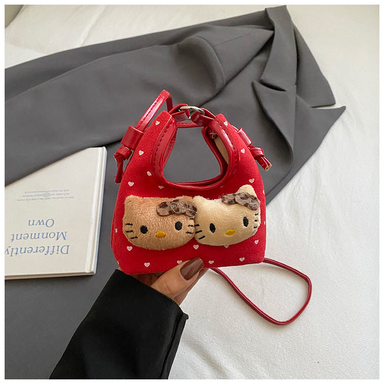 Children's New Cute Cat Hobos Printed Polka Dot Mini Crossbody Coin Purse