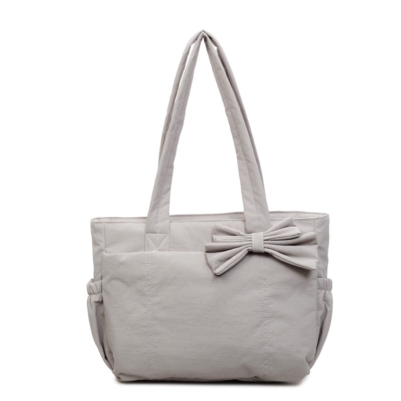 Chic Bow Detail Tote Bag with Large Capacity and Soft Cotton Fabric for Daily Use