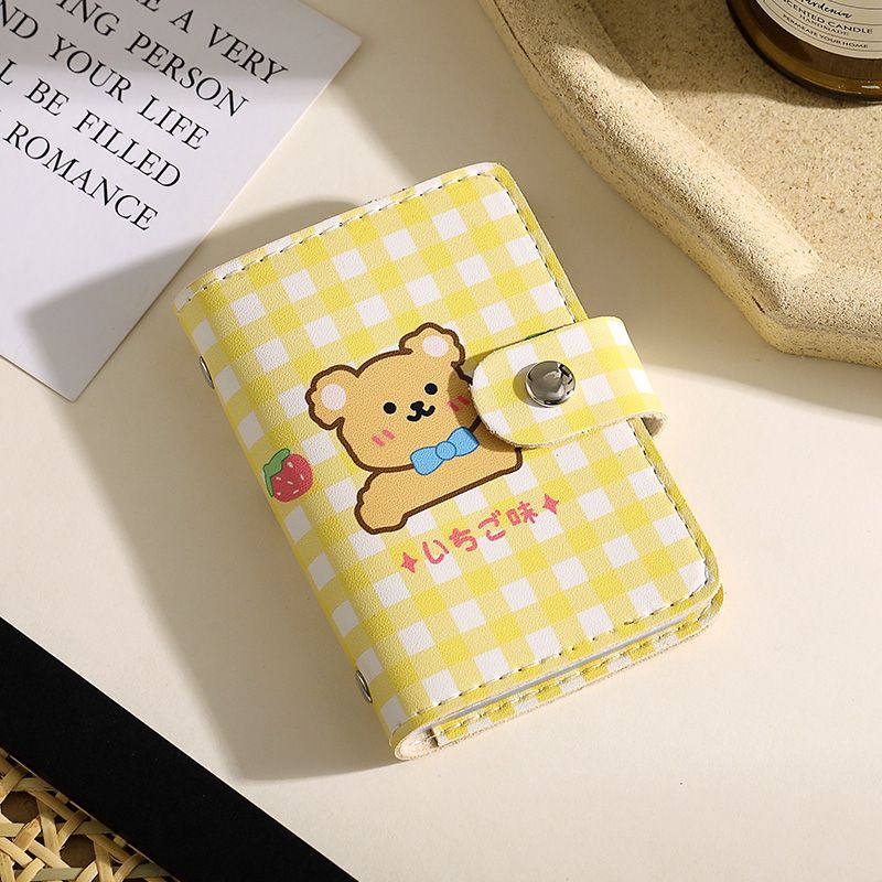 Cute Polka Dot Bear Cartoon Card Holder Female Personality Large Capacity Multiple Card Slots Ultra-Thin Compact Anti-Magnetic Card Clip Set
