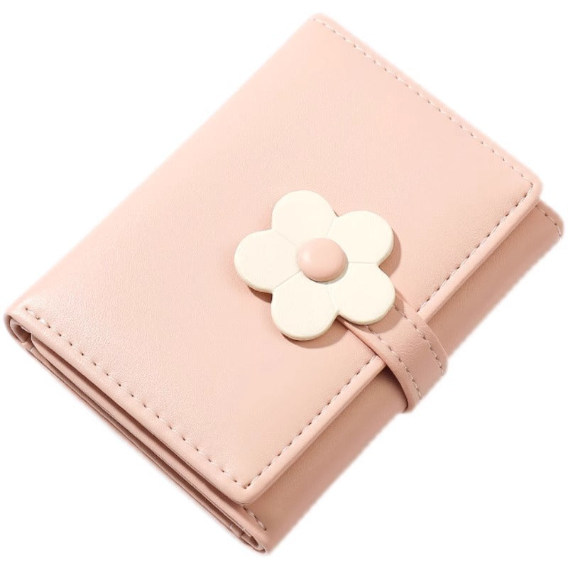 New Simple Cute Refreshing Flower Student Wallet Korean Style Fashion Short Pu Wallets for Women