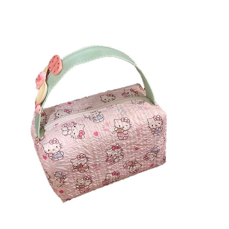 Cartoon Women's Cute Cosmetic Bag with Handle Design Portable Travel Toiletry Bag Multi-Functional Large-Capacity Buggy Bag