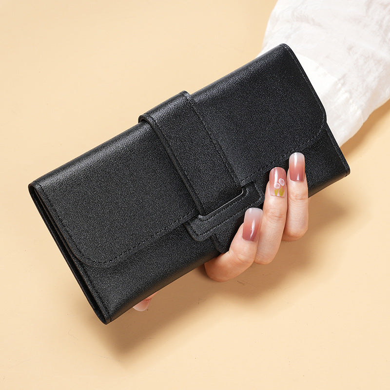 Women's Wallet Long Flip Korean Style Fresh Student Coin Pocket Multifunctional Buckle Wallet