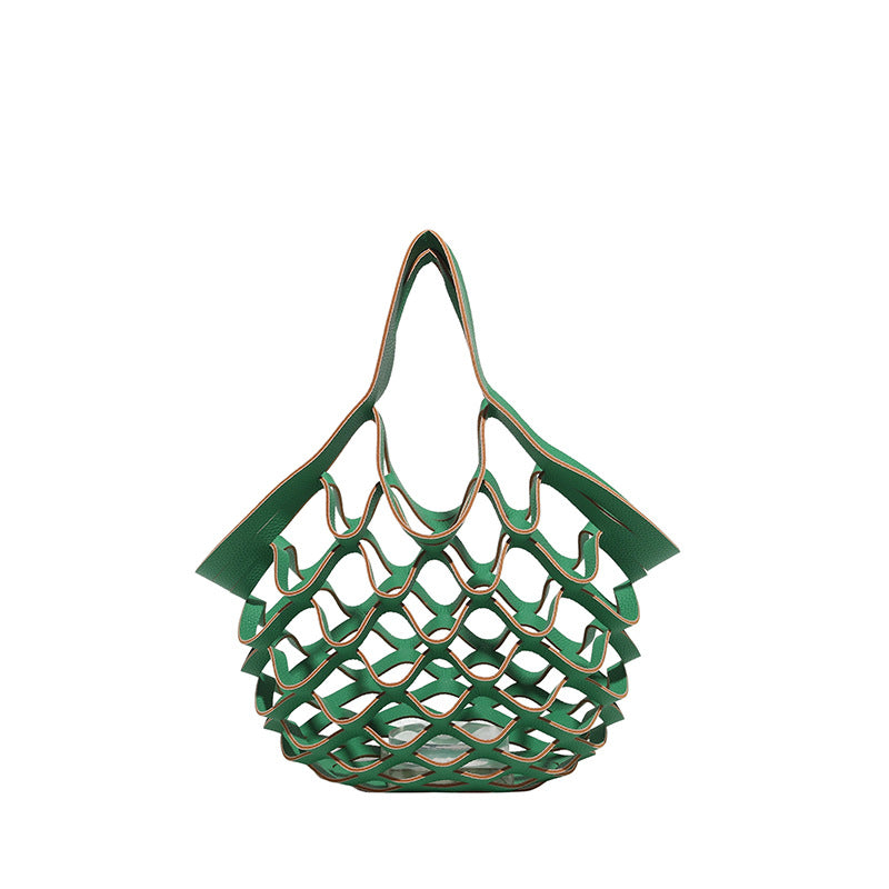 New Spring New Women's Net Bag Handmade Pu Folding Hand Bag Large Capacity Shoulder Bag
