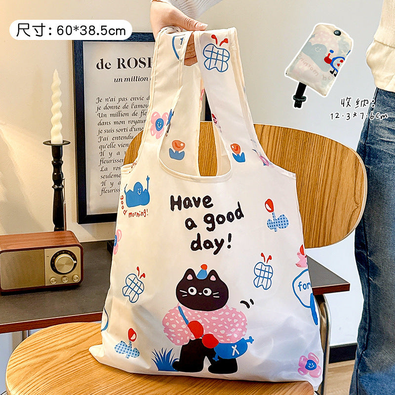 Cute Foldable Shopping Bag with Cartoon Dog Design, Waterproof and Portable for Daily Use and Grocery Shopping