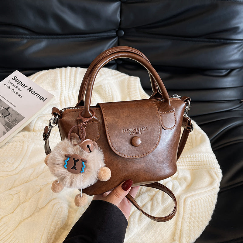 Chic Vintage PU Crossbody Bag for Women, Soft Bucket Style with Adjustable Strap and Zip Closure