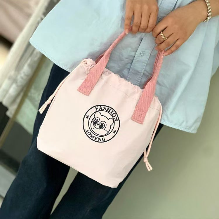 Fashion Waterproof Drawstring Pocket Tote Bag Printing Design Commuter Bento Everyday Joker Practical Handbag