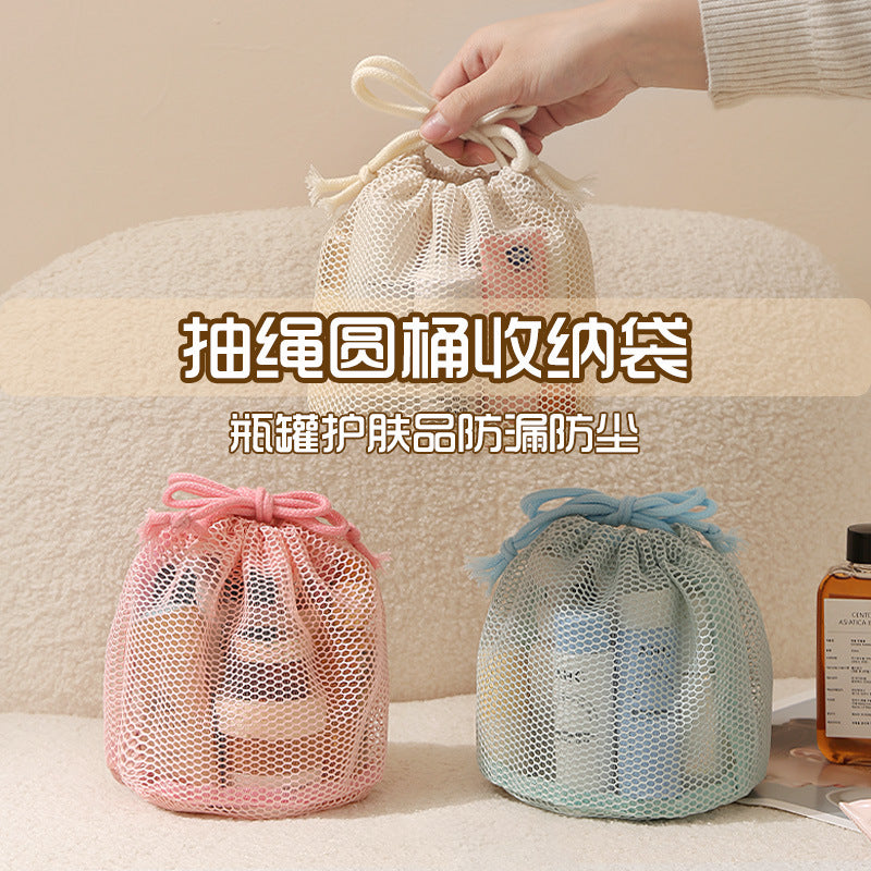 Large Capacity Mesh Tote Bag with Compartment Storage for Travel Toiletries and Cosmetics