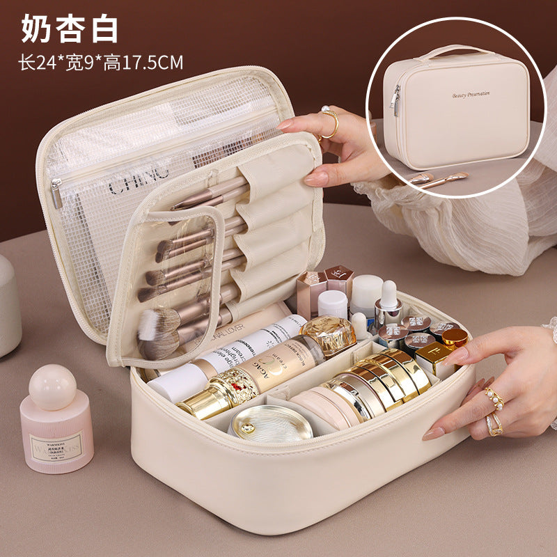 Modular Makeup Organizer with Detachable Brush Compartment, Waterproof & Stylish Cosmetic Storage Bag for Daily Use