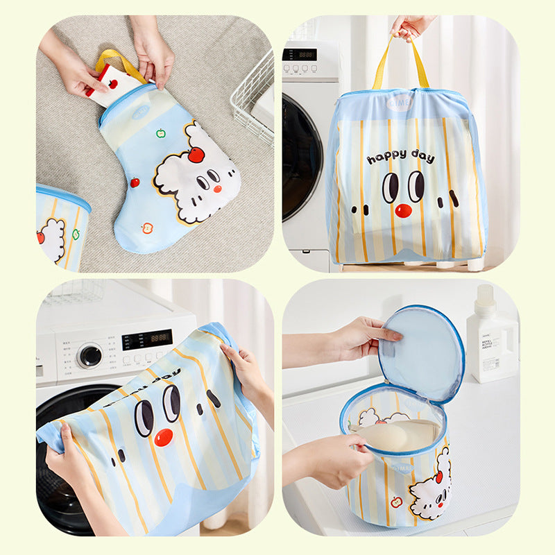 Cute Cartoon Laundry Bag with Zipper for Delicate Clothes Protection and Sorting