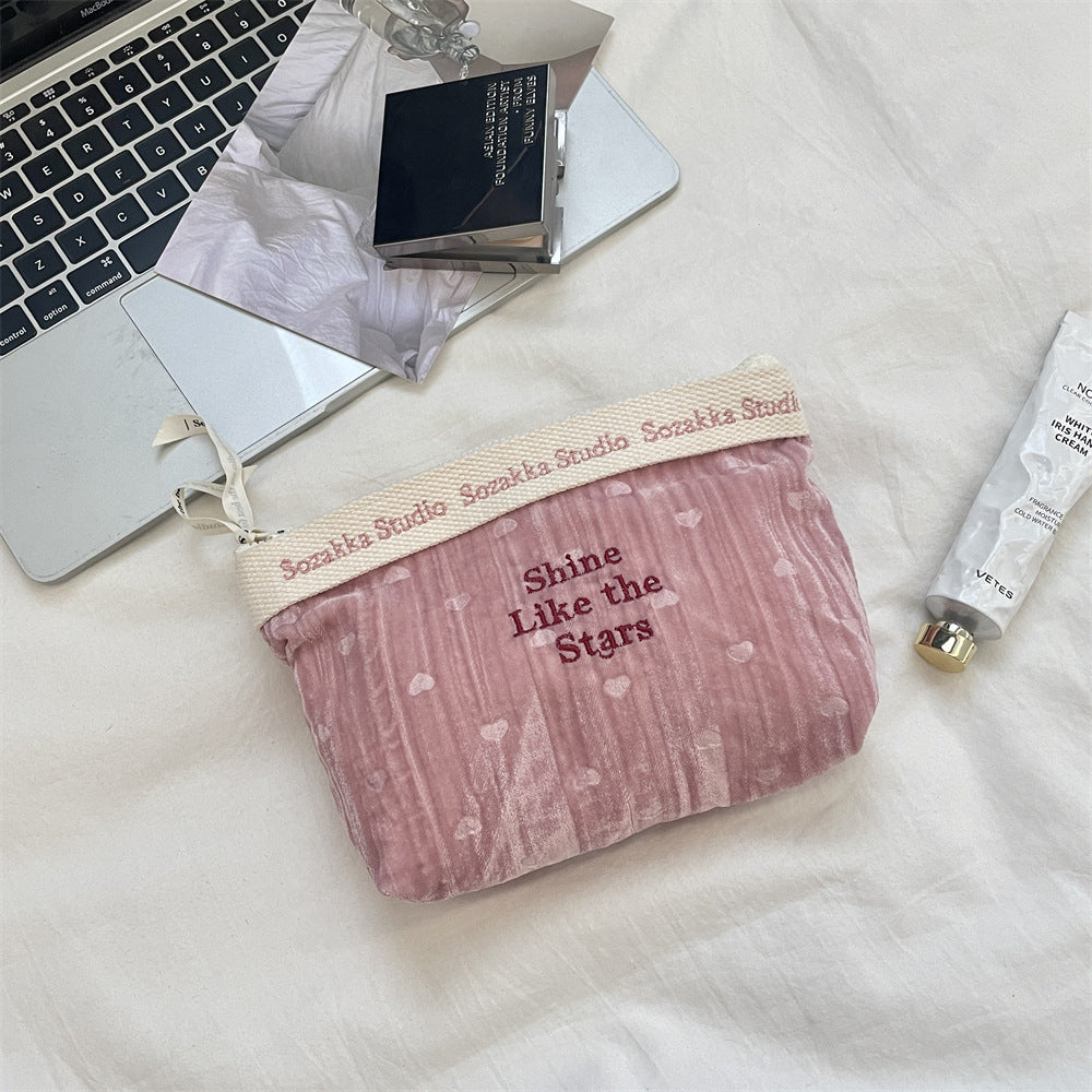 Ladies Cosmetic Bag Velvet Embroidery Cosmetic Bag Starlight Shining Design Good-looking Buggy Bag