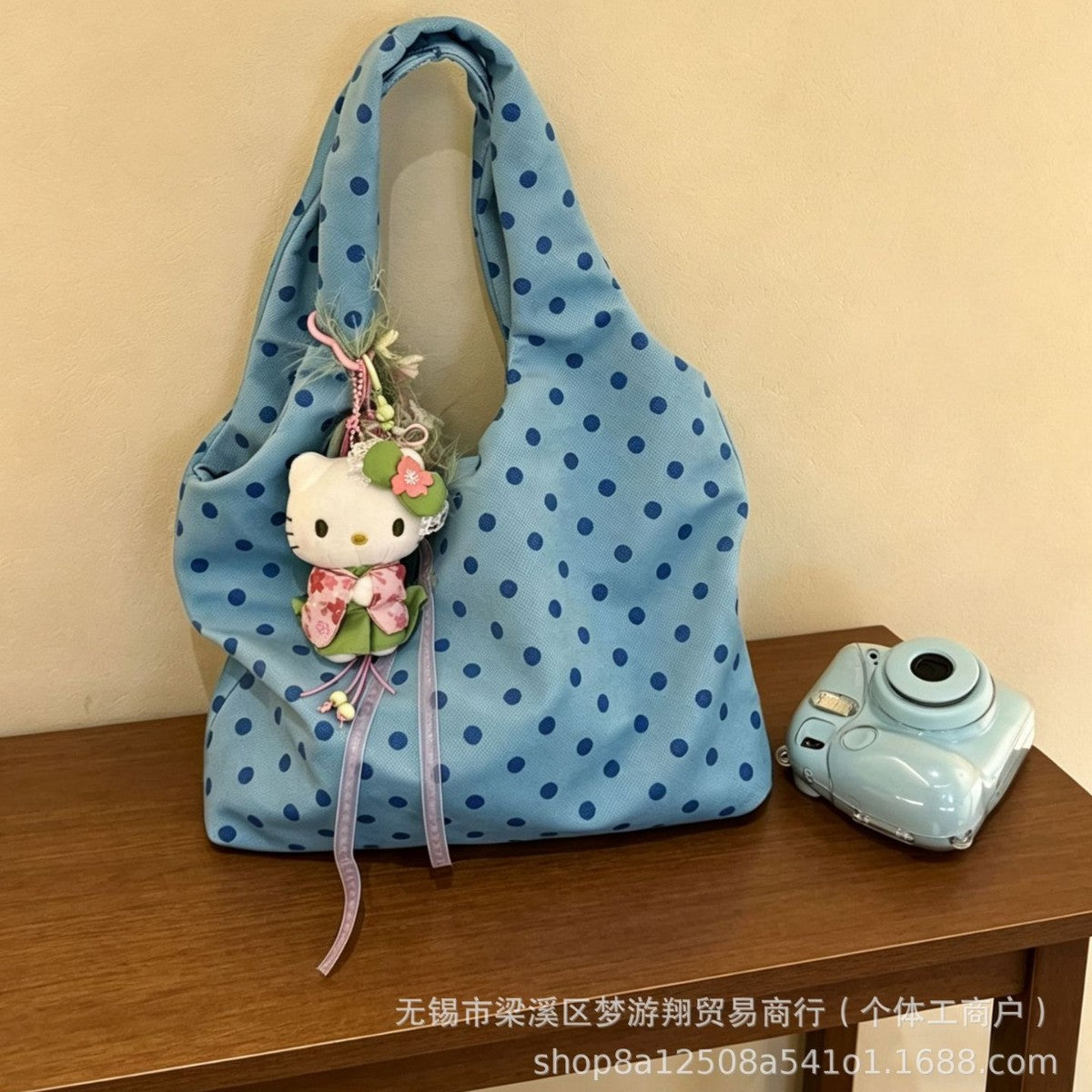 New Polka Dot Tote Bag Women's Large Capacity Commuter Shoulder Bag Fashion All-Match College Style Simple Design with Cute Pendant Daily Travel Essential