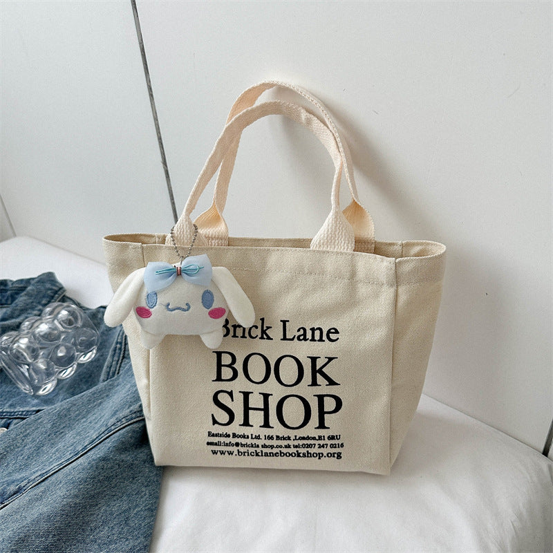 Minimalist Canvas Tote Bag with Book Shop Print for Daily Use and Commuting