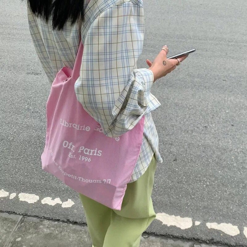 Paris Bookstore Style Letter Tote Bag Simple French Design Everyday Joker Practical Shoulder Bag