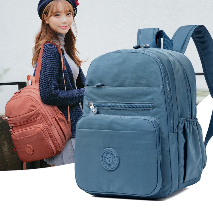 Lightweight Breathable Nylon Backpack for Travel and School, Fashionable Street Style with Multiple Pockets and Zipper Closure