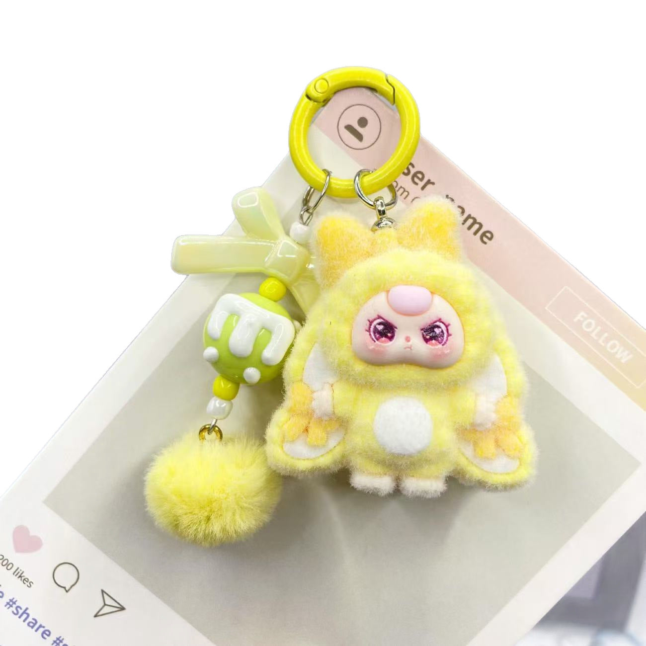 Cute Cartoon Plush Keychain with Pom-Pom and Charm - Perfect Gift for Kids and Girls