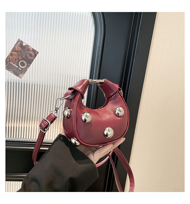 Simple Western Style Casual Cool Hot Girl Style Rivet New Trend Crossbody Portable Dumpling Small Square Women's Bag