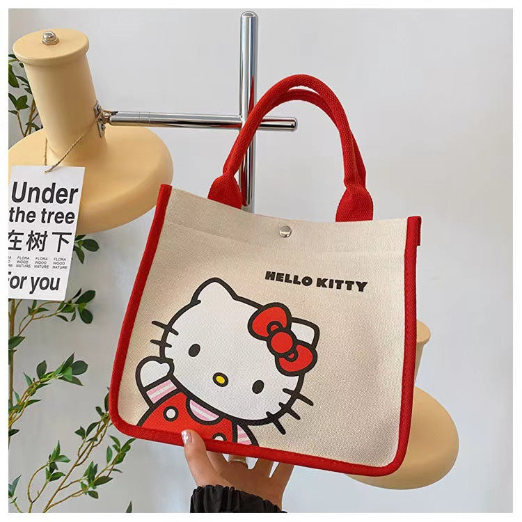 Women's Handbag Sanrio Cartoon Canvas Handbag Cute Commuter Daily Portable Storage Bag Magnetic Snap Opening and Closing Design