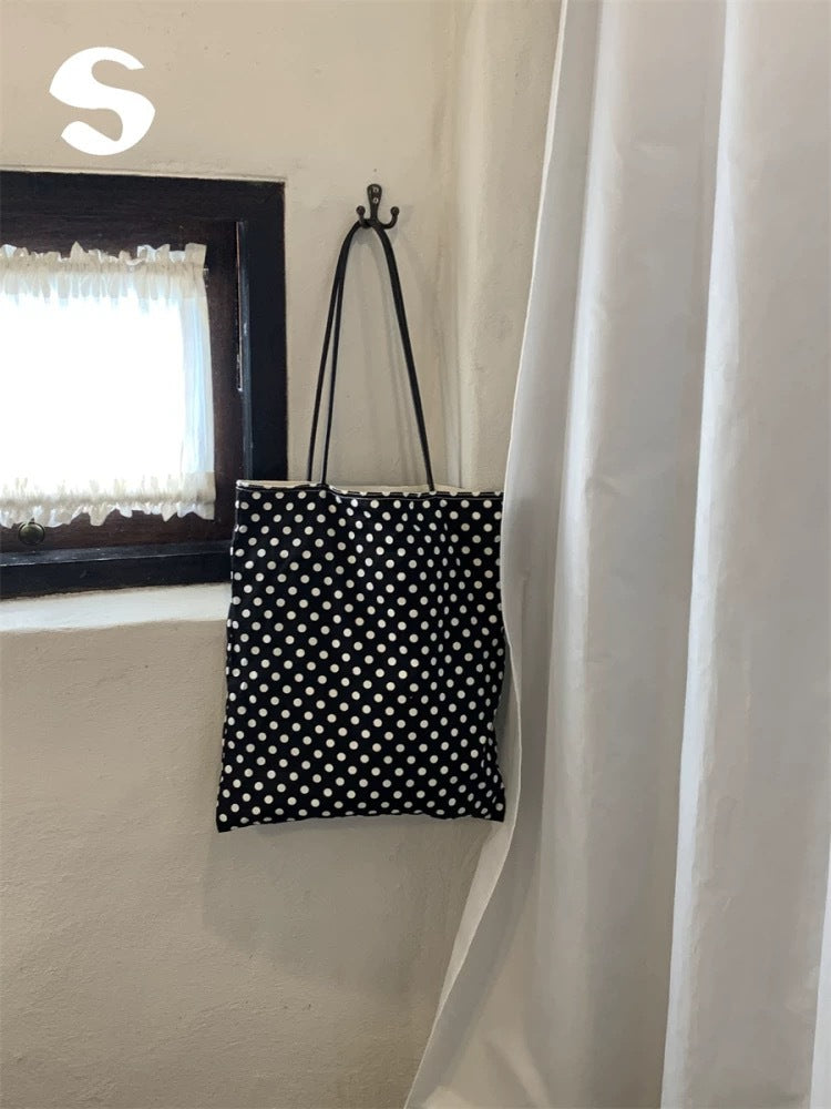 Chic Retro Polka Dot Tote Bag for Women - Stylish Everyday Shoulder Bag with Large Capacity and Double Straps