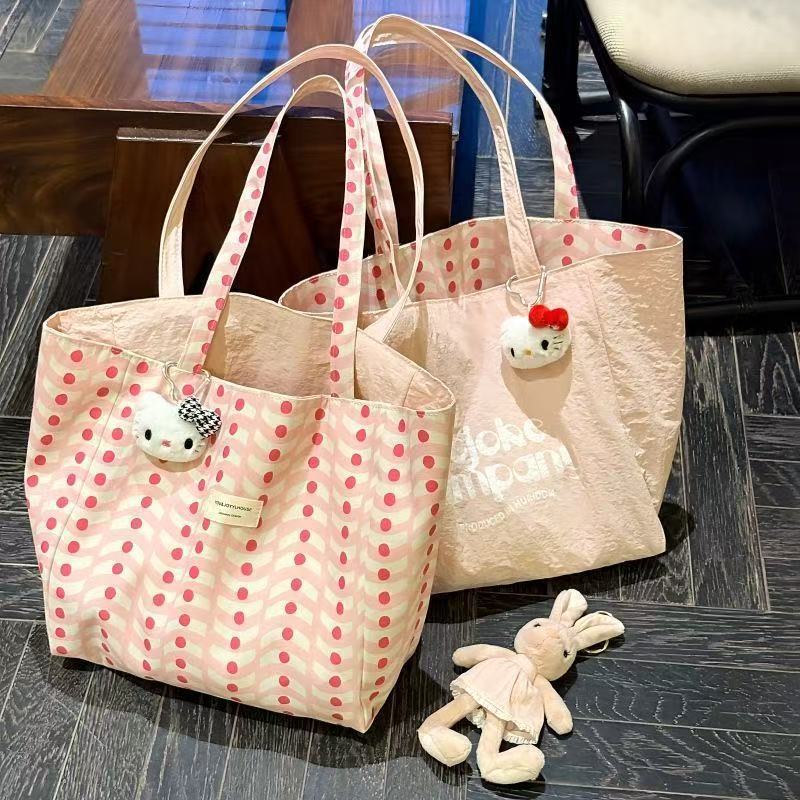 Cute Hello Kitty Tote Bag with Polka Dot Design and Large Capacity for Daily Use and Travel