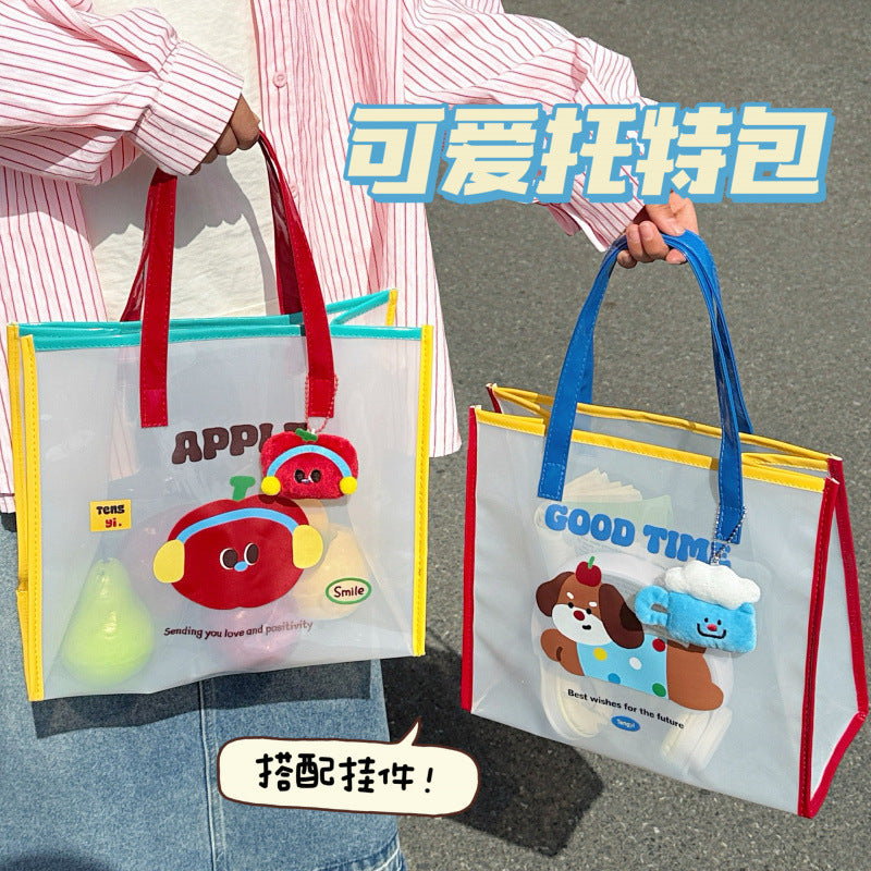 Simple Fashion Jelly Beach Bag Cartoon Tote Cute Transparent Waterproof Travel Tote Shoulder Bag