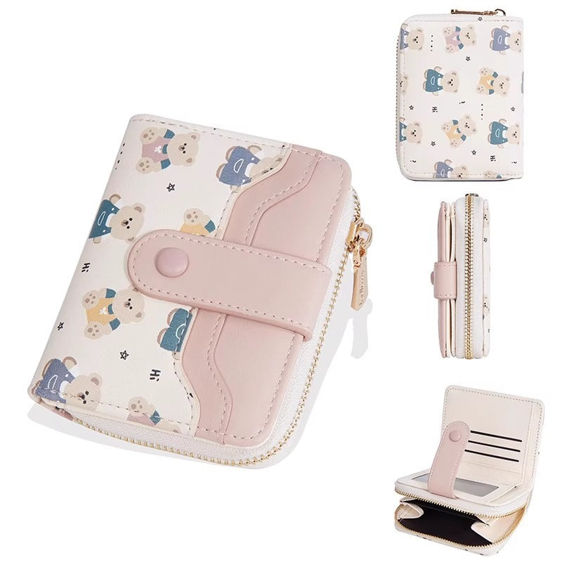 Simple Cute Kitten Japanese Style Women's Buckle Coin Pocket Portable Belt Women's Multi-Functional Short Wallet Wallet Card Holder
