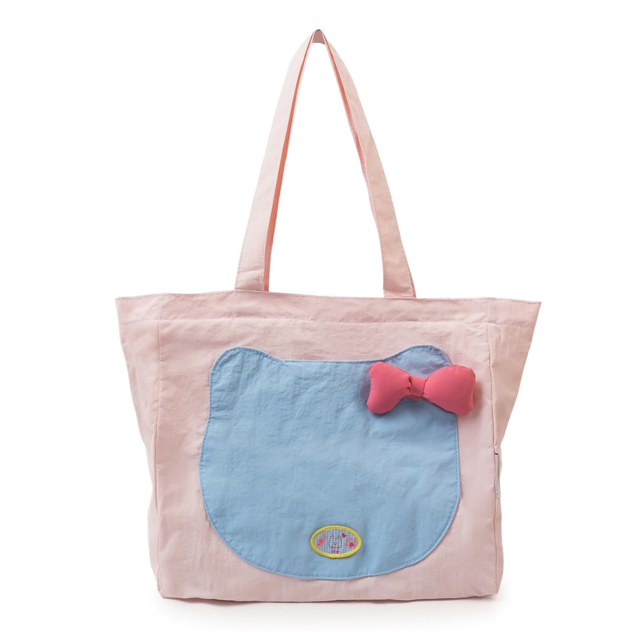 Cute Cat Face Tote Bag with Bowknot Design, Nylon Shoulder Bag for Daily Use and Shopping, Sweet Style