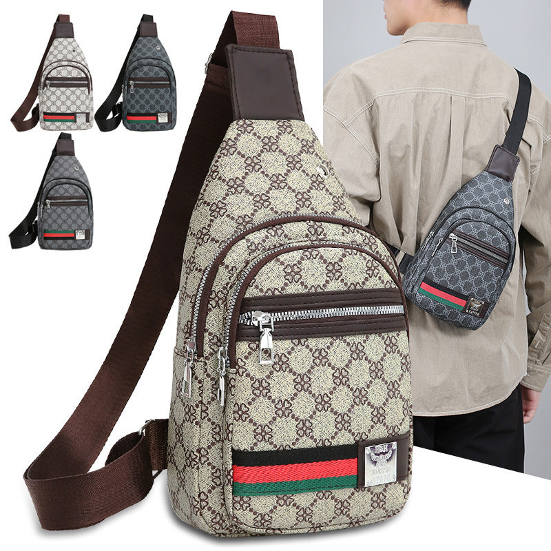 New Contrast Color Pu Soft Leather Casual Chest Bag Korean Style Men and Women Crossbody Fashion Travel Fashion Small Backpack Women
