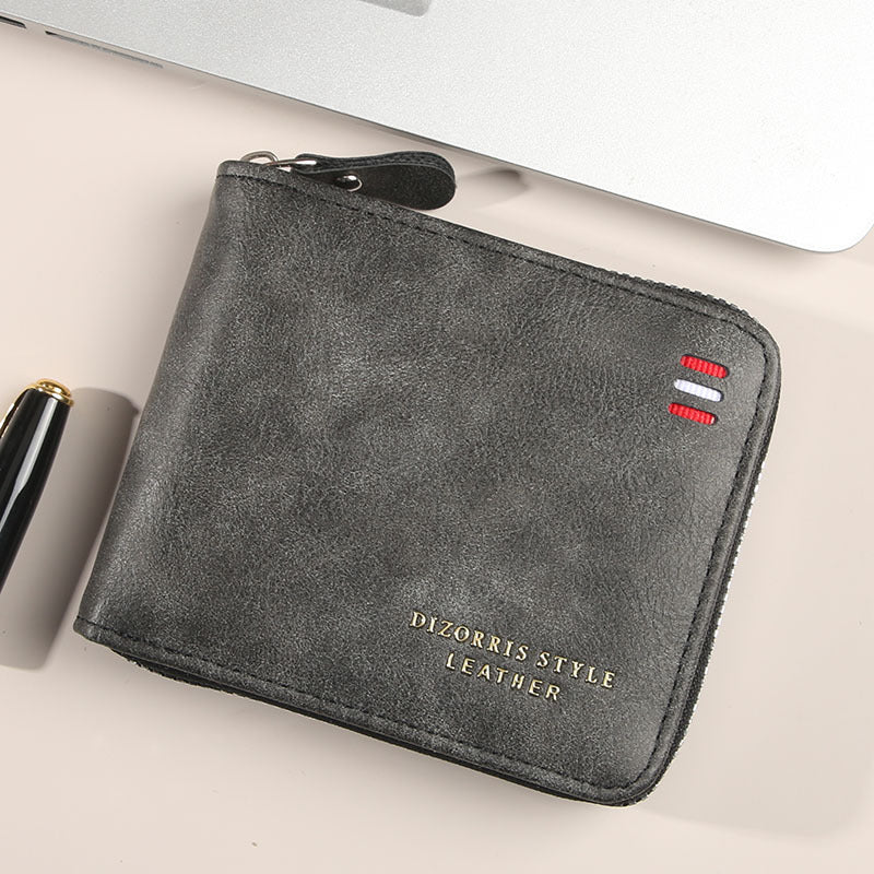 Retro PU Leather Men's Wallet with Zipper and Expandable Design for Daily Use