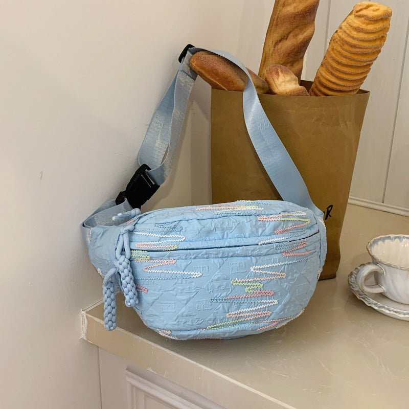 Simple Casual Women's Shoulder Messenger Bag Sewing Line Embroidered Adjustable Shoulder Strap Everyday Joker Practical