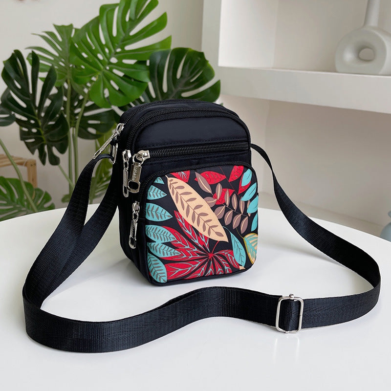 Mini Crossbody Bag with Elephant Print for Women, Lightweight Nylon Phone Pouch with Multiple Pockets and Adjustable Strap