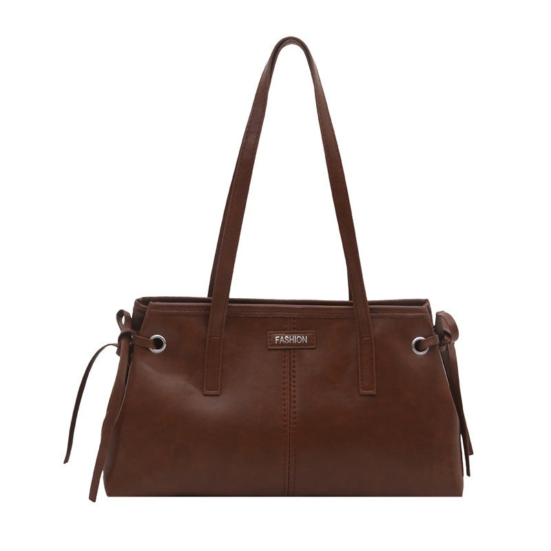 2025 New Fashion Vintage PU Tote Bag with Bear Charm, Large Capacity Shoulder Crossbody Bag for Daily Use