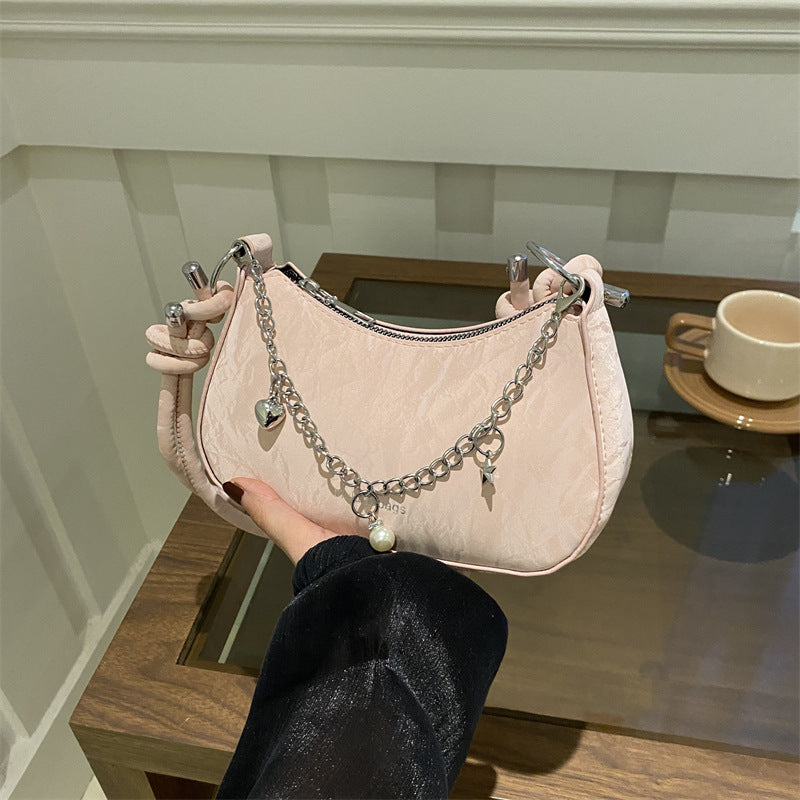 Chic Mini Shoulder Bag with Chain Detail for Women, Trendy Casual Crossbody Bag 2026 Spring Fashion