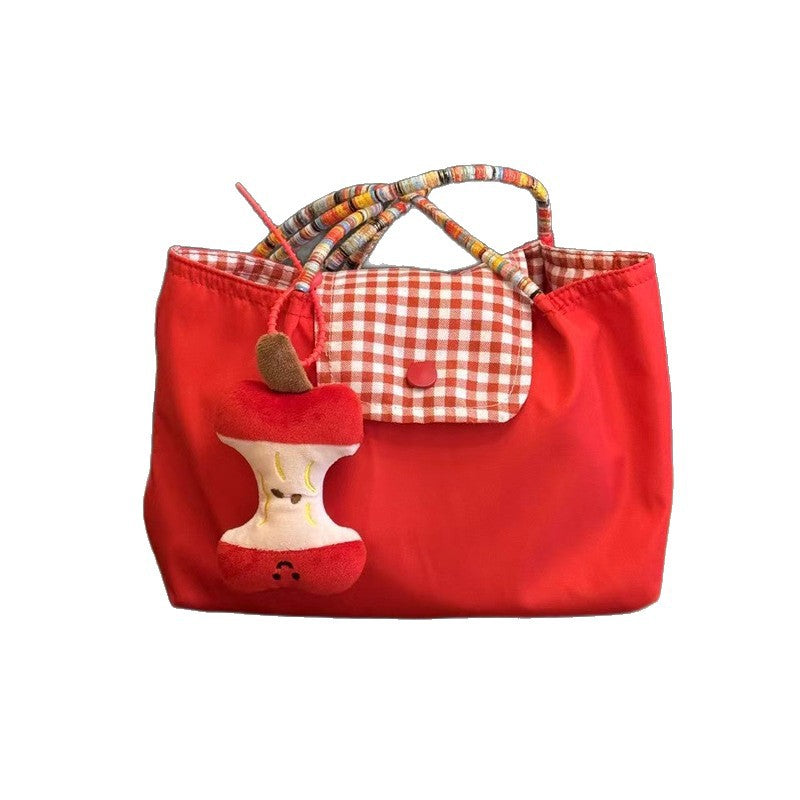 New Korean Style Large Capacity Red Shoulder Portable Checked Canvas Bag Versatile Student Commute Leisure Tote Bag for Women