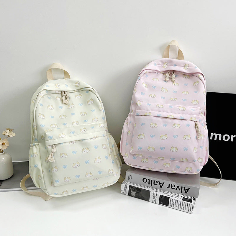 Cute Cat Print Large Capacity Lightweight Backpack Girls' Class Leisure Travel Fashion Backpack