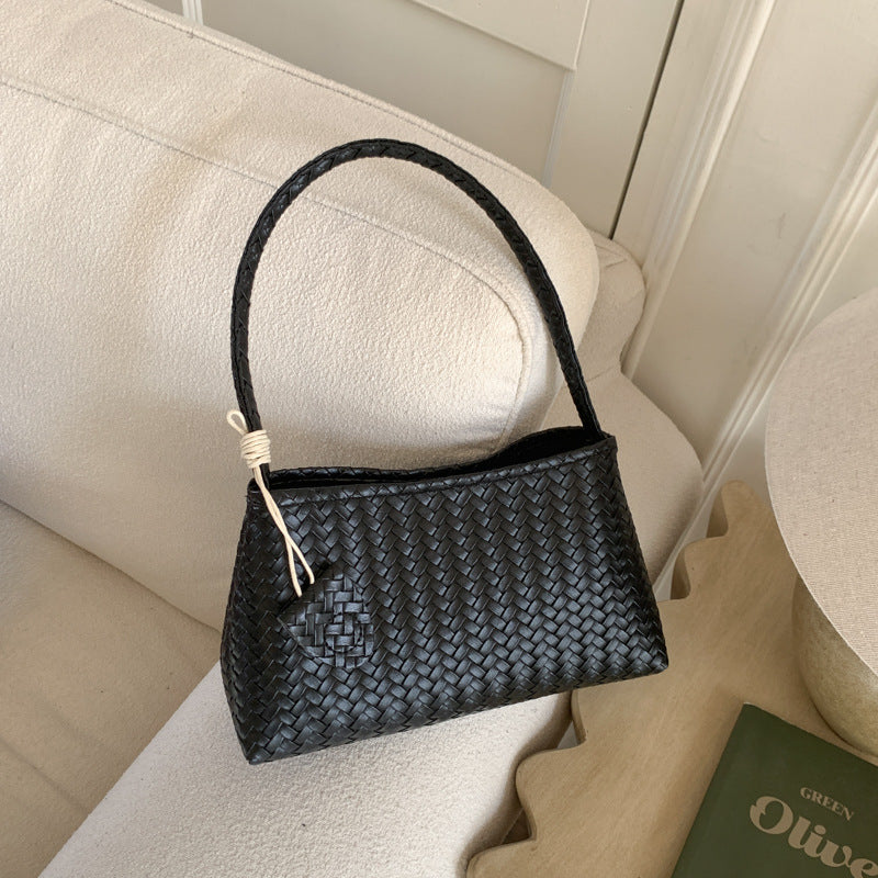 Elegant Woven Texture Handbag for Women, Soft PU Material, Urban Minimalist Style with Zipper Closure