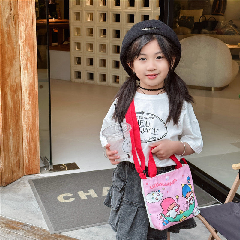 Cute Cartoon Canvas Tote Bag for Kids with Adjustable Strap, Perfect for Daily Outings and Playtime
