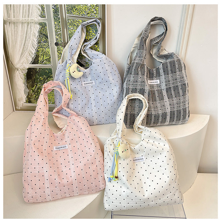 Cute Polka Dot Tote Bag with Fashion Charm and Magnetic Closure for Daily Use
