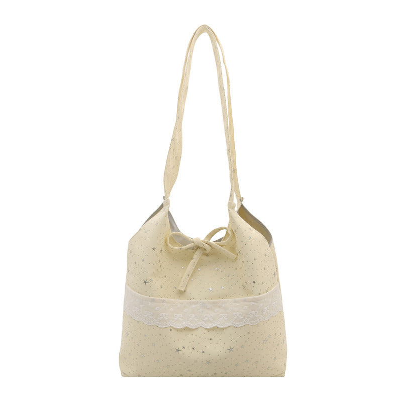Shoulder bag for women, new style, Japanese and Korean bow-knot lace, large capacity, good-looking, fairy student canvas bag