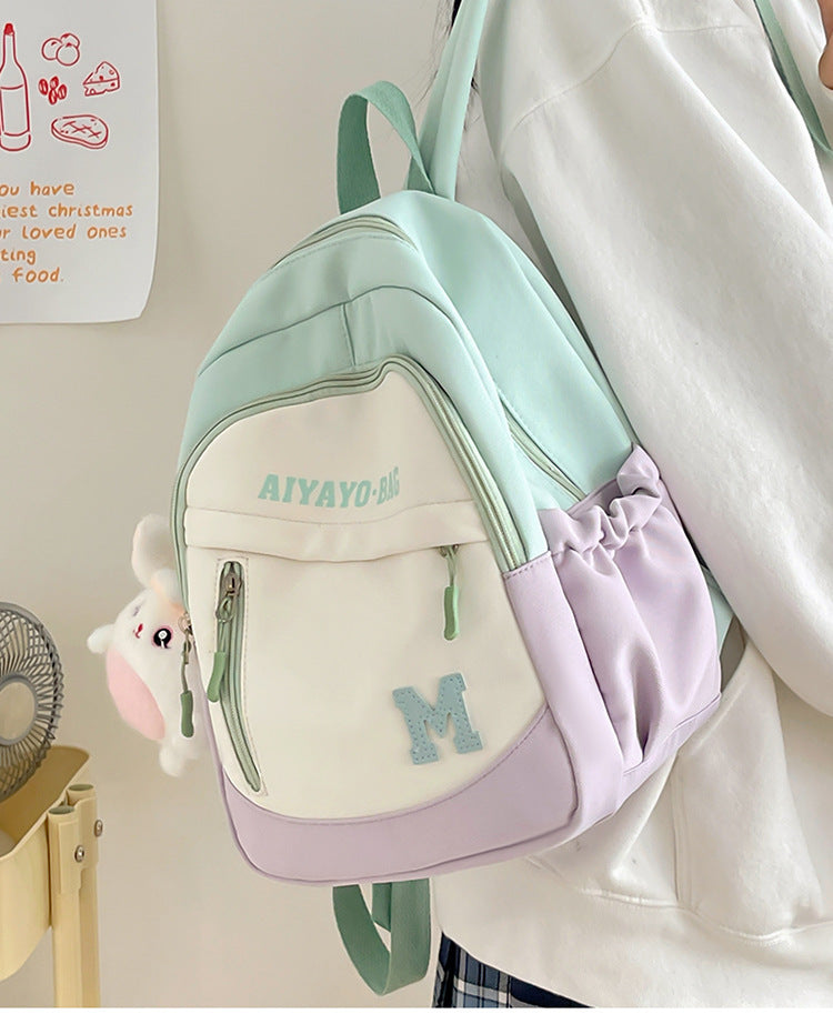Cute Kids Backpack with Plush Rabbit Charm for School Travel and Spring Outings - Waterproof Oxford Fabric Design