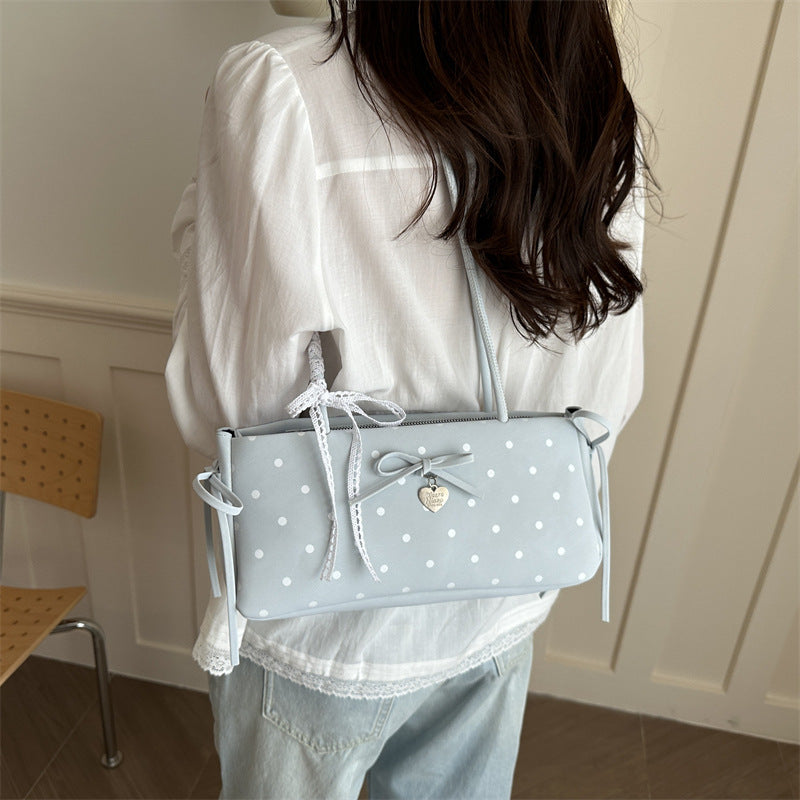 Chic Polka Dot Tote Bag with Bow Detail - Perfect for Daily Commute and Casual Outings