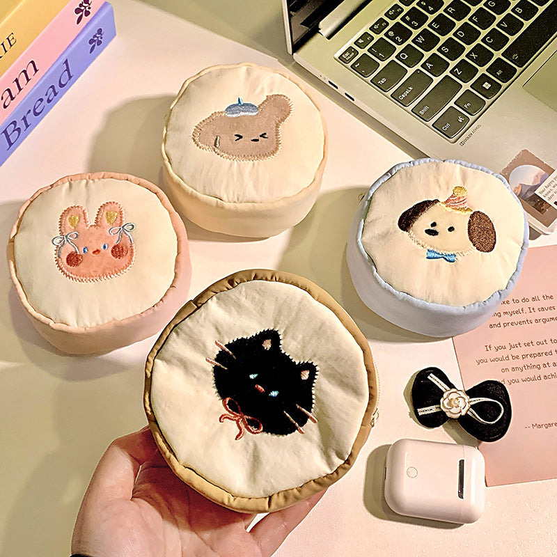 Cute Cartoon Cat Embroidered Coin Purse for Women and Girls, Portable Earphone Case with Key Holder, Stylish Daily Accessory