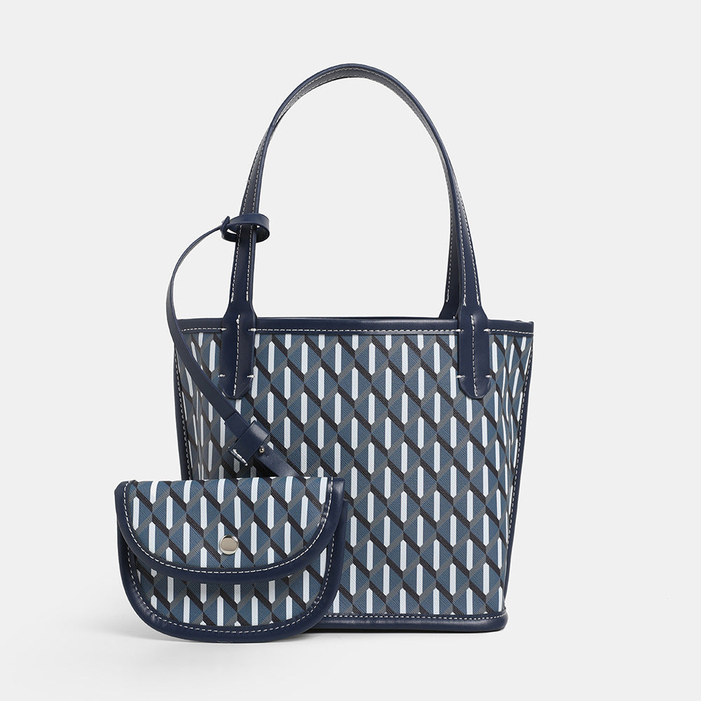 New Tote Bag Women's Large Capacity Commuting Fashion Portable Bucket Bag Black and White Lattice Pattern Dog Teeth Bag