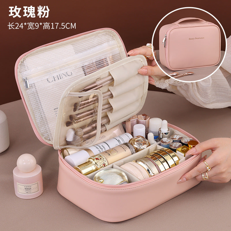 Modular Makeup Bag with Detachable Brush Panel, Large Capacity Waterproof Cosmetic Organizer, Urban Minimalist Design