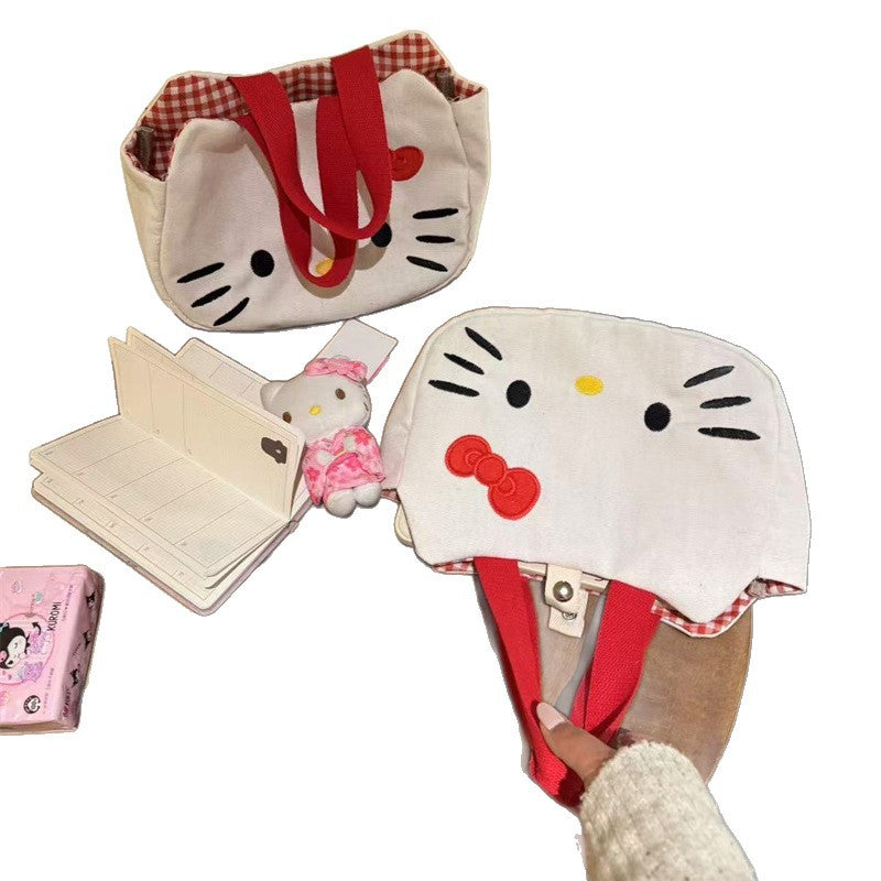 New Cute Kitty Cat Cartoon Canvas Bag Cute Girl Heart Student Book Large Capacity Shoulder Bag