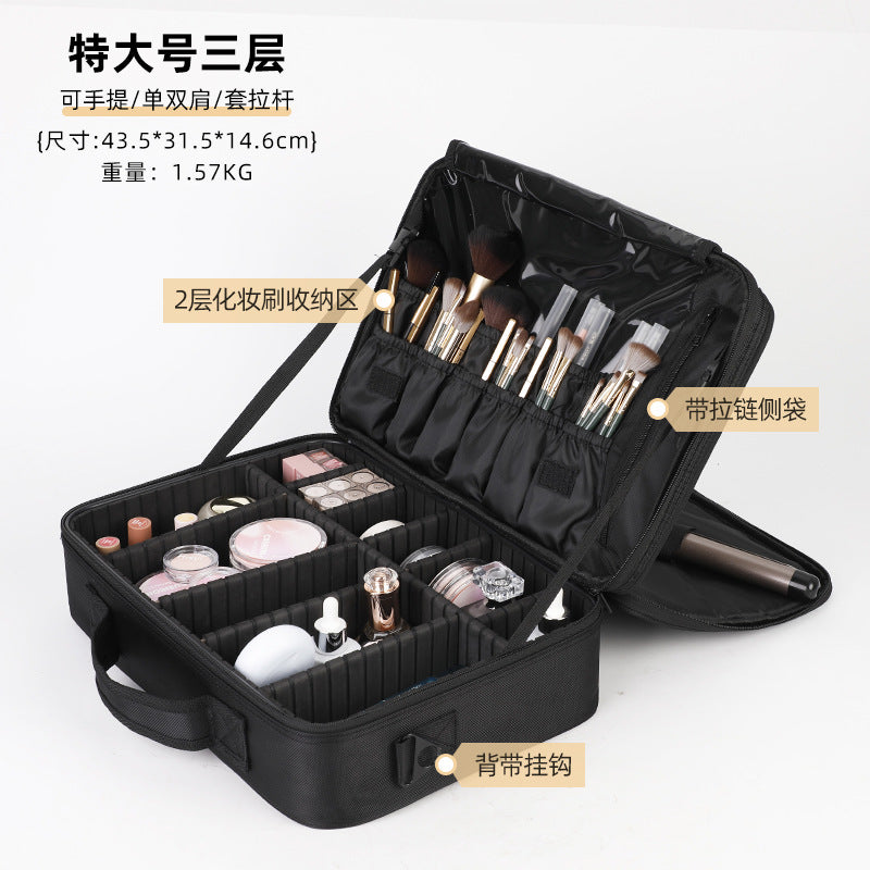 Large Capacity Portable Cosmetic Makeup Case with Multiple Layers and Brush Organizer for Travel and Home Use